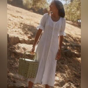 Christy Dawn Lennon Dress XS Sky Blue Swiss Dot Silver Tinsel